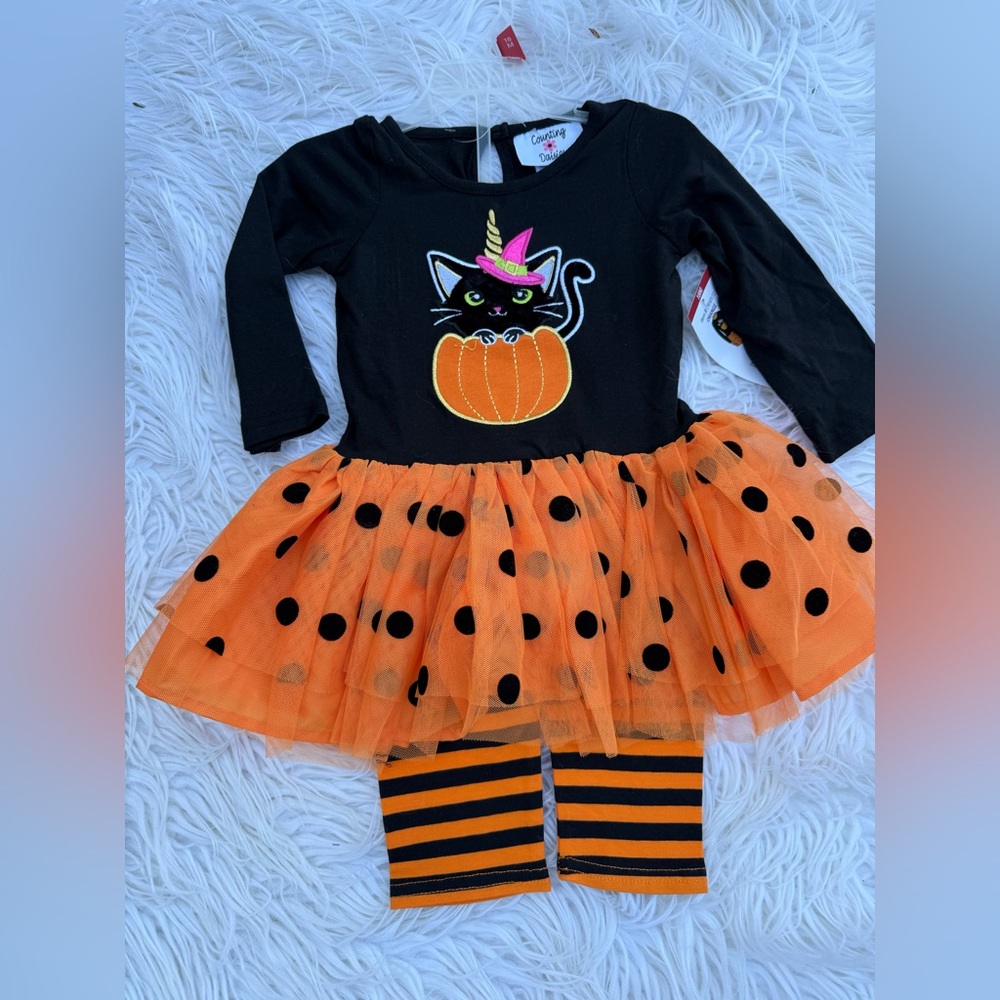 Black and Orange Cat Halloween outfit for Kids